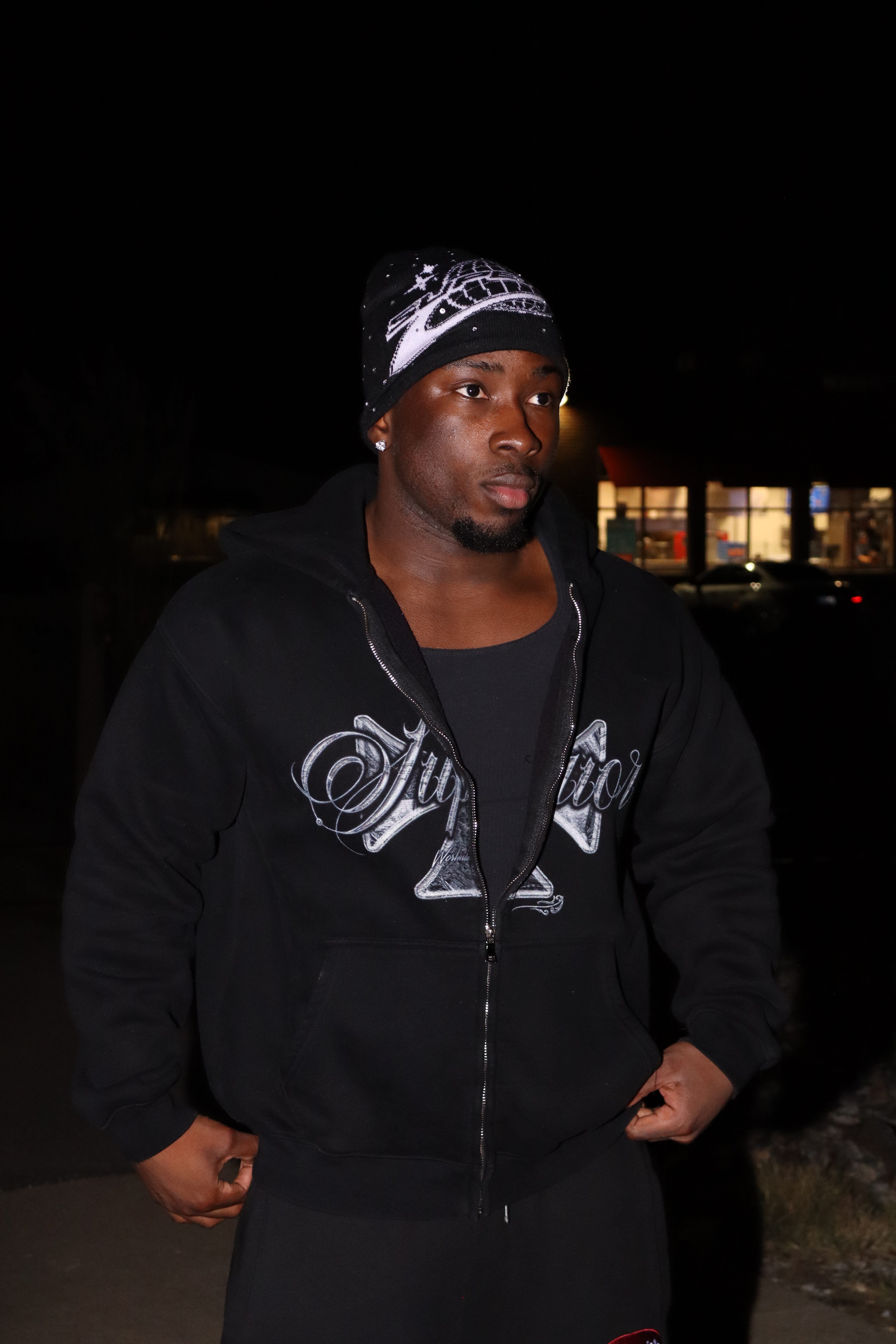 Superior Zip-up Black Hoodie